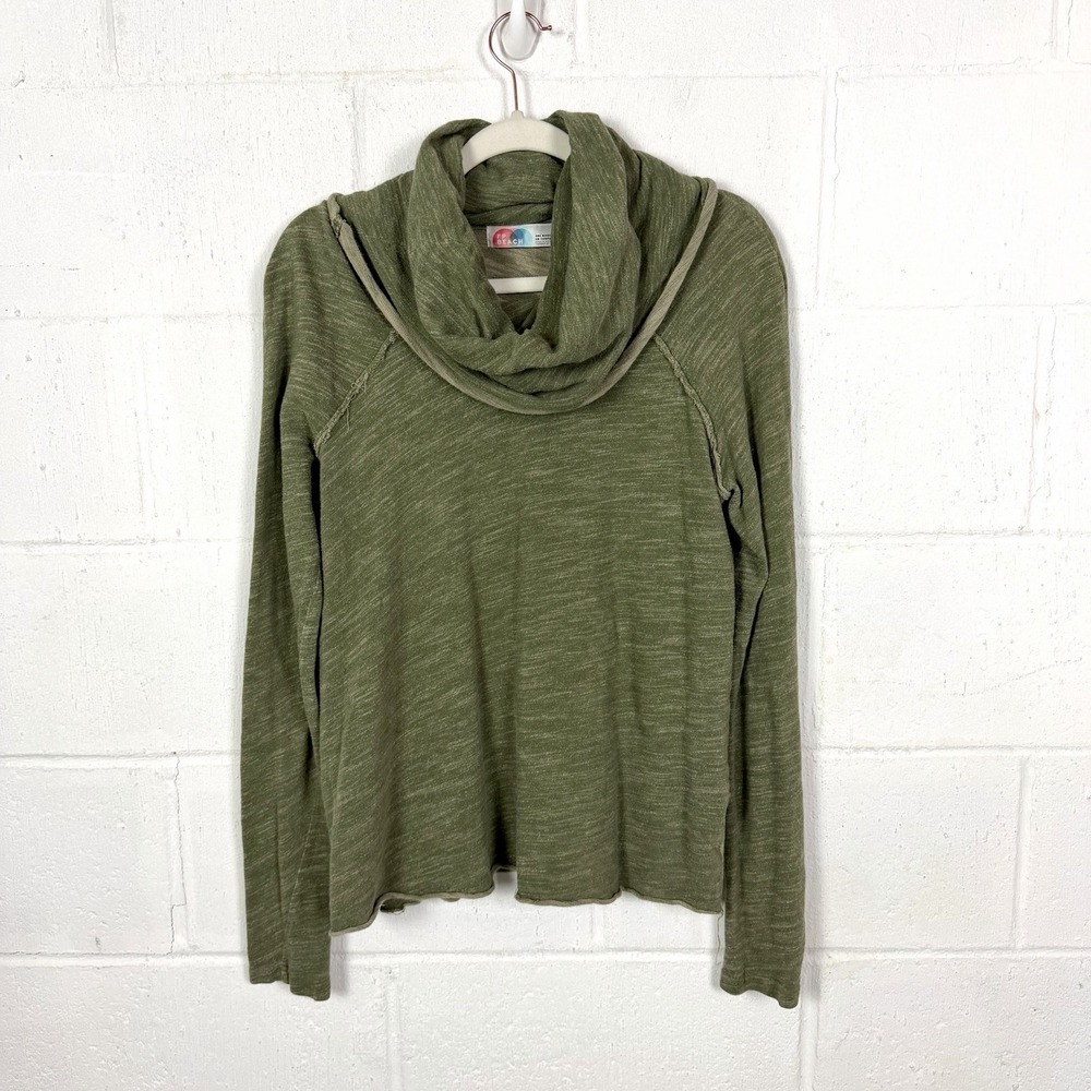 Free People Beach Cocoon Cowl Neck Pullover SZ M Olive Green BoHo Relaxed Casual